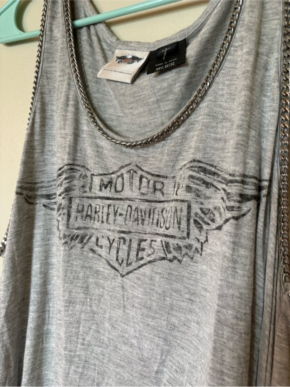 Women's Light Gray Graphic Tank with Chain Trim - Picture 2 of 3
